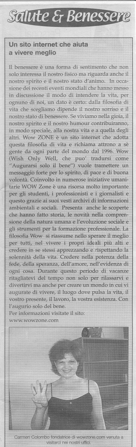 Carmen Colombo in Corriere Italiano, August 2003
